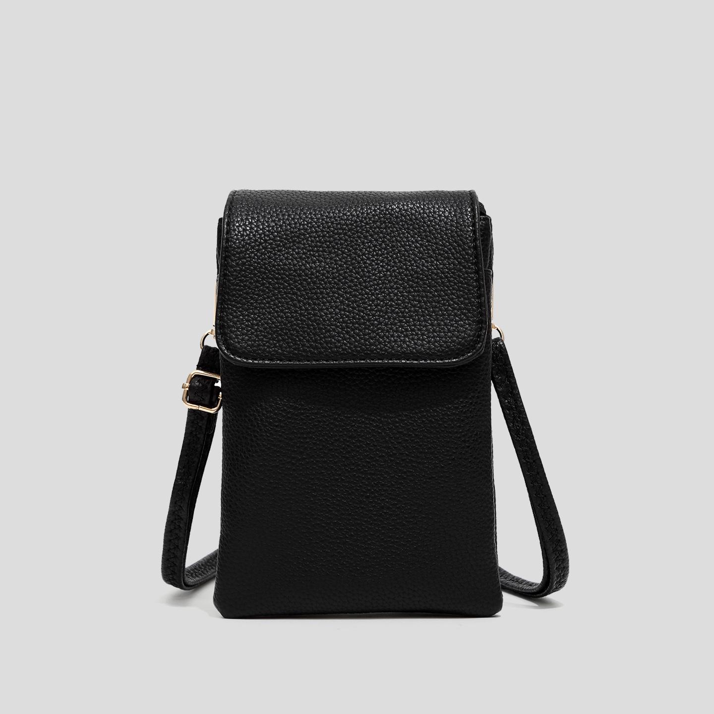 2026 Women s PU Leather Crossbody Phone Bag: Soft, Double-Layered, Small Shoulder Bag чёрный