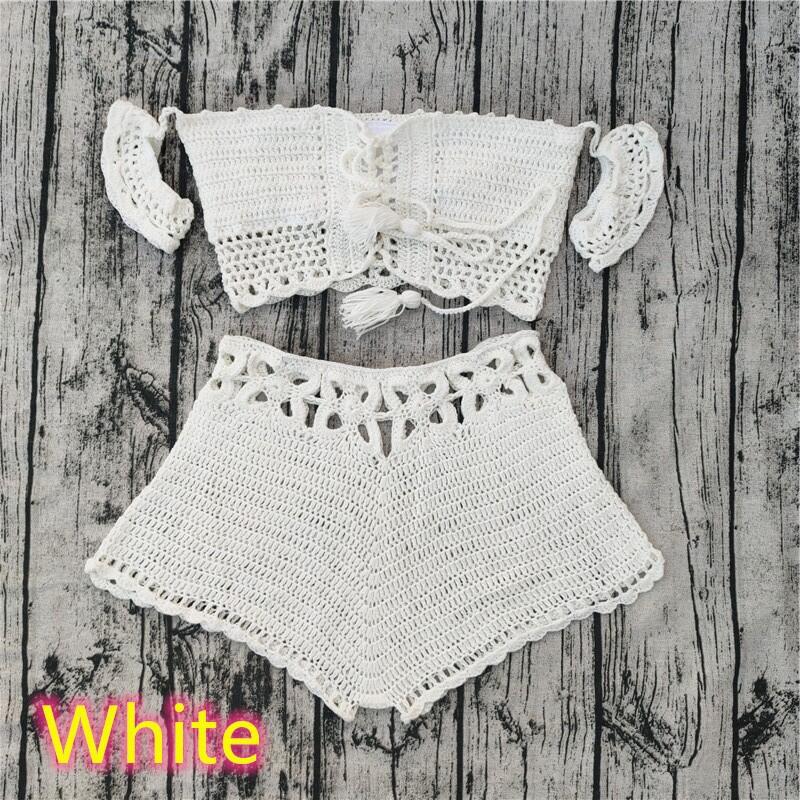 

Вязаный крючком вручную сексуальный пляжный купальник-бикини Medium белый