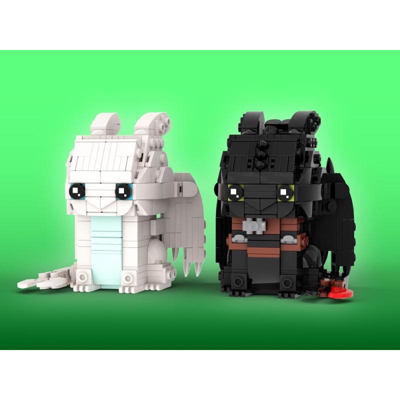 Platinum Brick MOC-207603: Toothless & Light Fury Square Head - How To Train Your Dragon