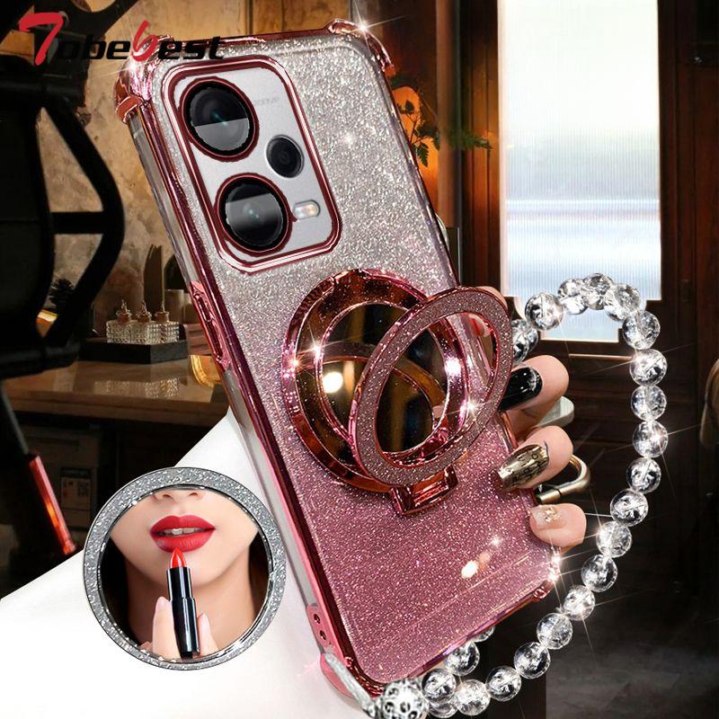Shockproof GLITTER Plating Crystal Bracelet Mirror Magsafe phone holder Case For Xiaomi Poco X5 Pro 5G Cover