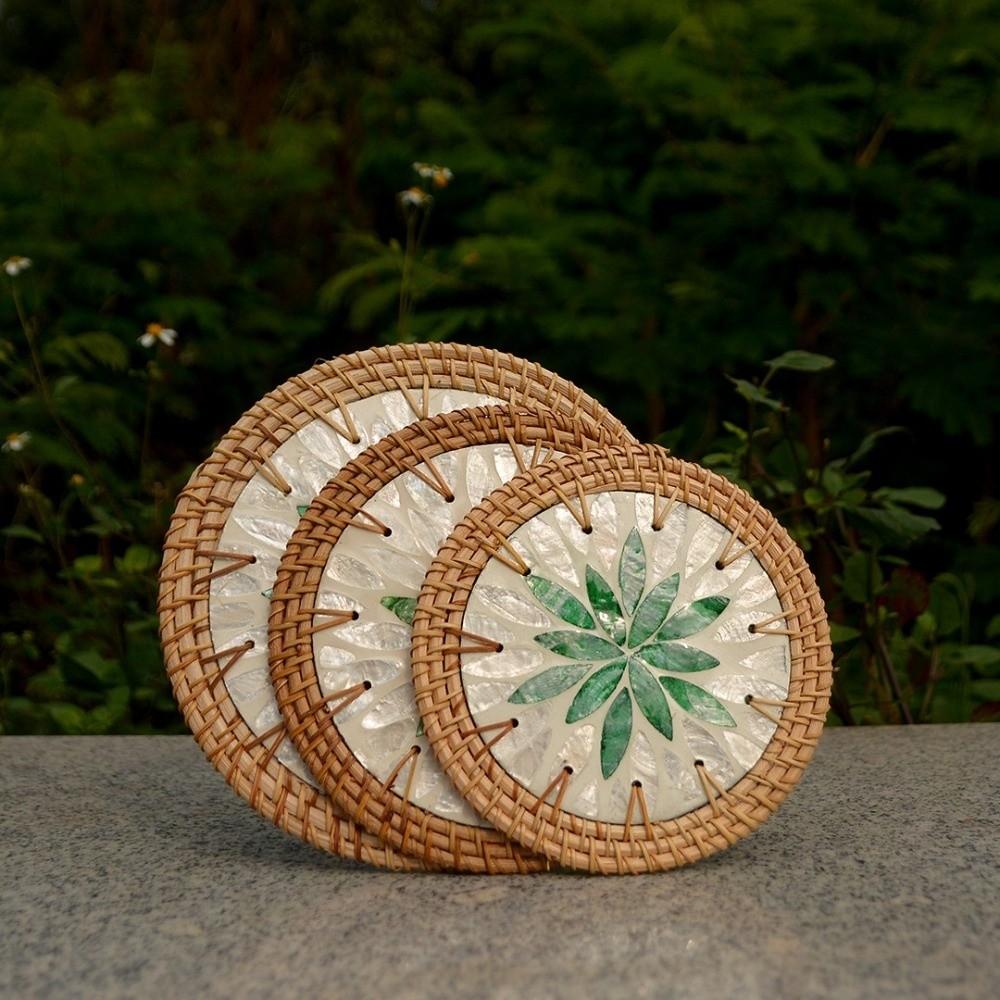 Geweven Textuur Rotan Vlechtwerk Onderzetter Handgeweven Warmte-Isolerende Pad Creatieve Schelp Matten Hotel