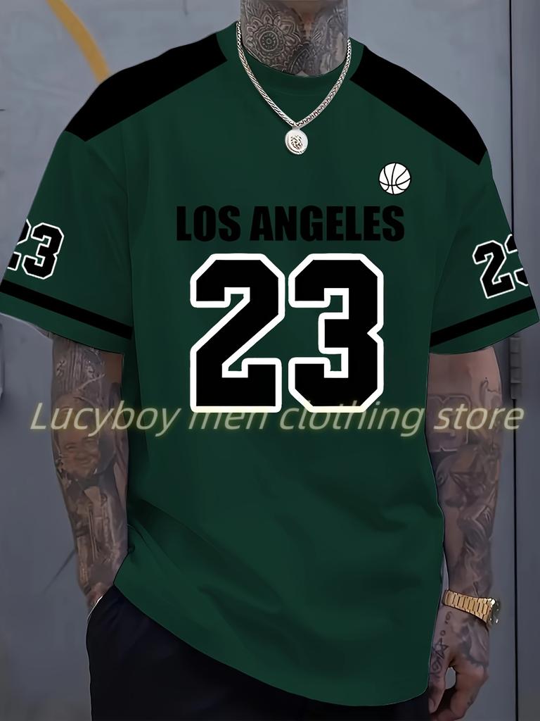 Number23 Los Angeles Print Mens T-Shirt Man Short Sleeves Sportwear Football T-Shirt Vintage Oversize 5 Colors Tees Men Clothes