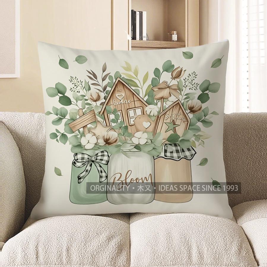 

Home Decor Cozy Home With Greenery And House Print Pillow Pattern Cushion Cover Suitable For Sofa Bedroom Car Pillow Cover 40x40cm