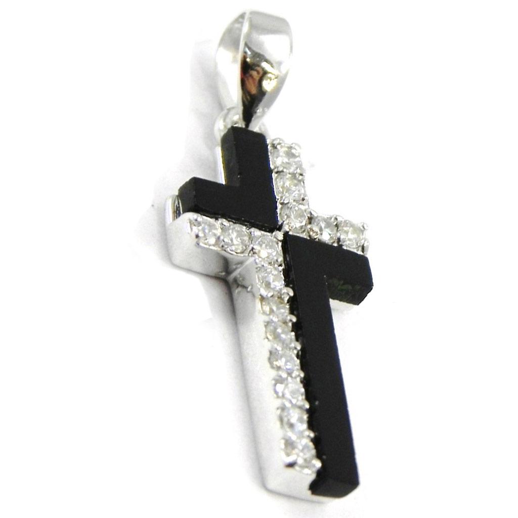 Les Trésors De Lily [I3652] - Stříbrný přívěsek 'Kříž Čistoty' černobílý (rhodiovaný) - 20x10 mm (onyx)