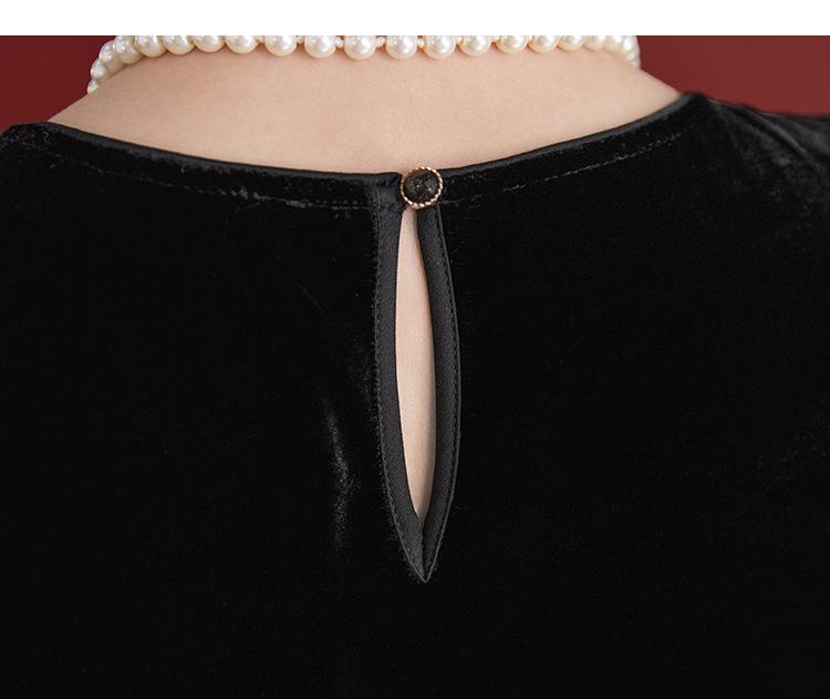 Elegantní retro midi šaty ze sametu - Dámské se zavazováním v pase, dlouhým rukávem, z morušového hedvábí na podzim/zimu