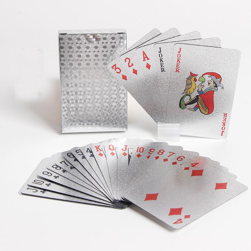

24K Gold Playing Cards Plastic Poker Game Deck Foil Pokers Pack Magic Waterproof Card Gift Collection Game срібний