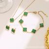 13mm Clover Pendant Necklace Earring Bracelet Set Women 18K Gold Plated Titanium Steel Jewelry Fashion OL Style