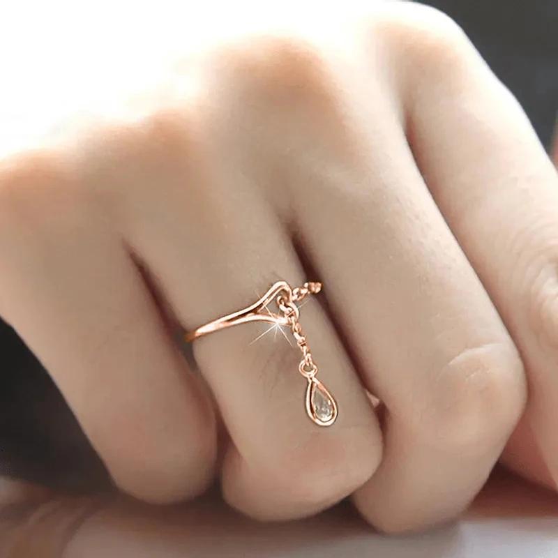 Caoshi Fashion Tassel Design Opening Rings For Women Bright Zirconia Jewelry For Party Chic Adjustable Finger Accessories Gifts
