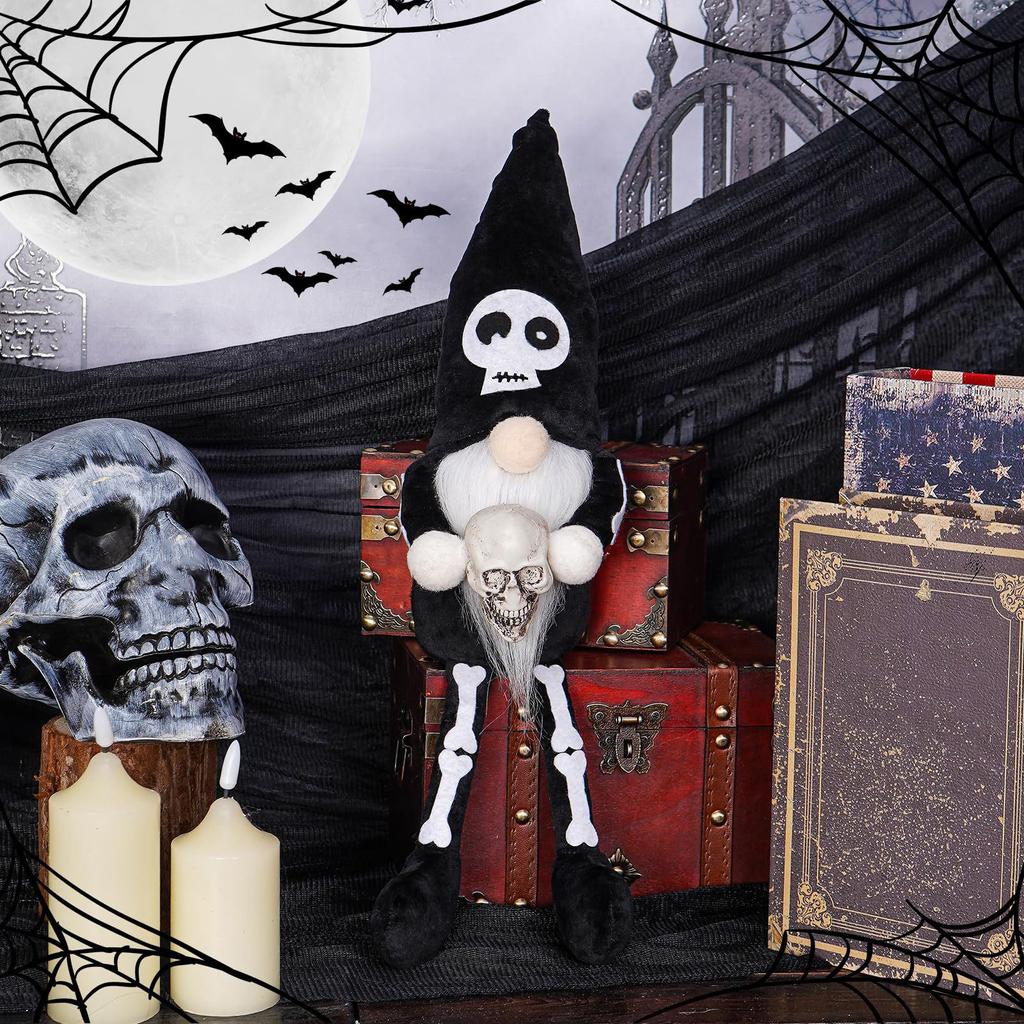 Halloween Dwarf Doll Holding A Skulls, Holiday Decoration Props, Horror Long-legged Doll