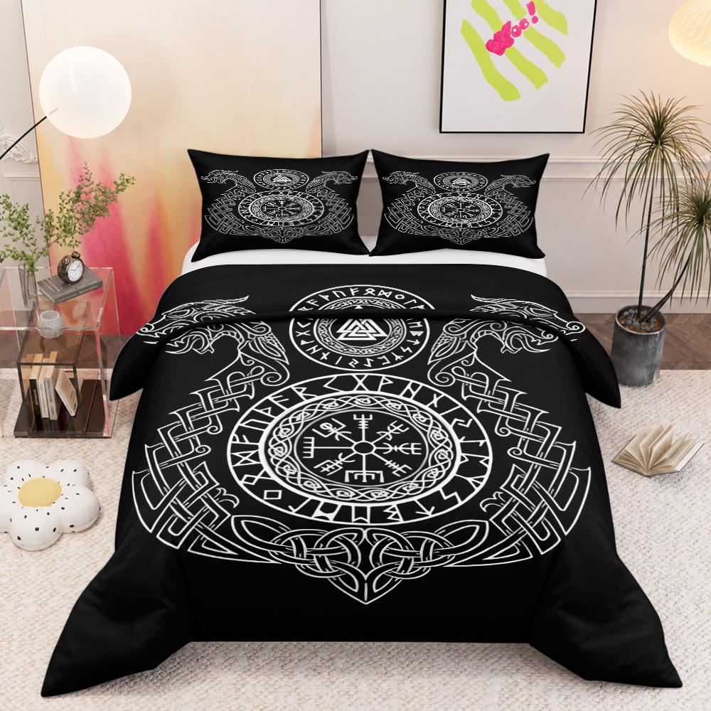 Vegvisir Viking Compass Valknut Norse 3 Piece Bedding Set with 2 Pillowcases for Bedroom Decor