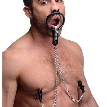 Degraded Mouth Gag and Nipple Clamps - Generic - BDSM Gags