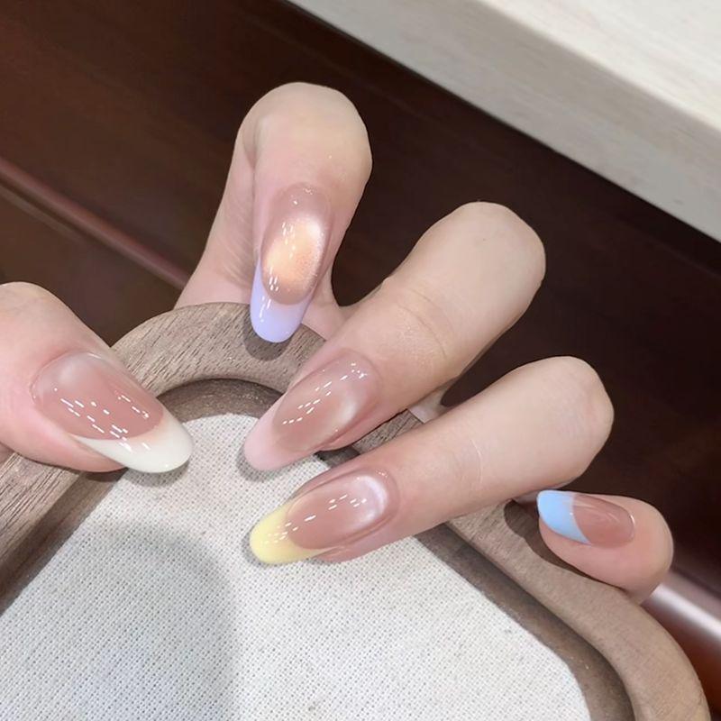 Color Palette: Dopamine French Cat Eye Handmade Wearable Nails - Sweet and Simple Design S
