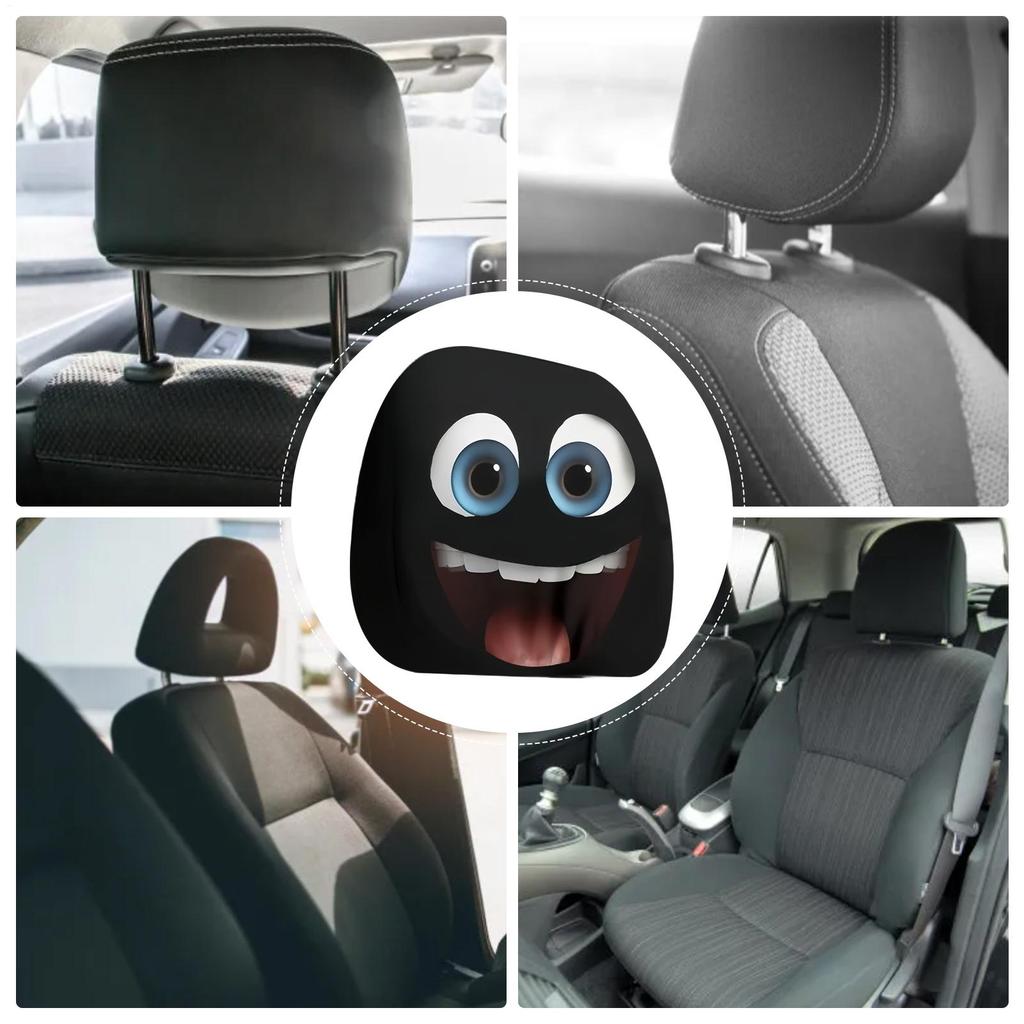 1 pair Seat Head Rest Protectors for Car Elastic Funny Cartoon Car Headrest Covers Big Eyes Design - Car Interior Accessories