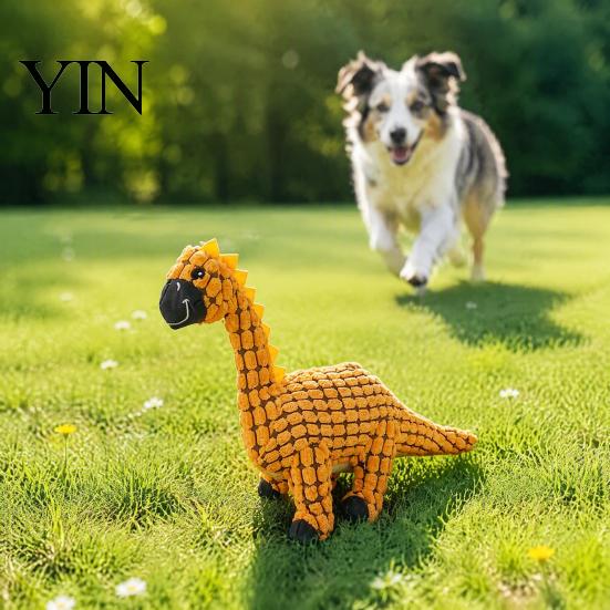 Safe Soft Gum Friendly Toys Dinosaur Plush Dog Toy, Built-in Sound Device, Teething Cleaning Durable Teeth Chew Puppy Interactive Play Toy for