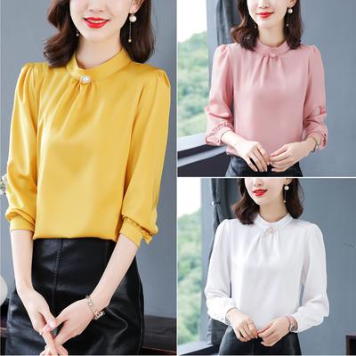Chiffon Shirt Ladies New Year's New Early Spring and Autumn Fashionable Small Shirt Long Sleeve Top Base Shirt