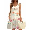 Damen Sommerkleid, lässig, quadratischer Ausschnitt, Blumendruck, ärmellos, mit Taschen