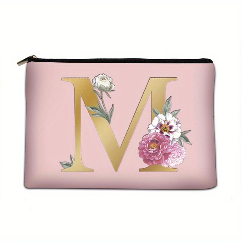 Flower  Letter Print Zipper Storage Bag  Lightweight Versatile Pouch Trendy Clutch Bag