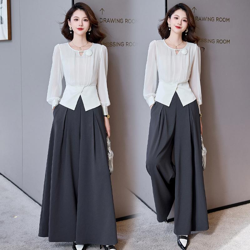 Fashion Shirt Set Women's Early Autumn New Temperament Wear Professional Wide-leg Pants Two-piece Set