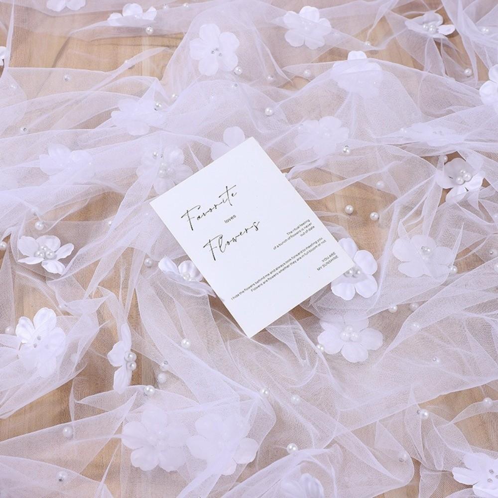 Elegant Flower Pearl Tablecloth Pearl Embellishments Romantic Tulle Fabric Tablecloth Decorative Semi-Transparent Table Runner