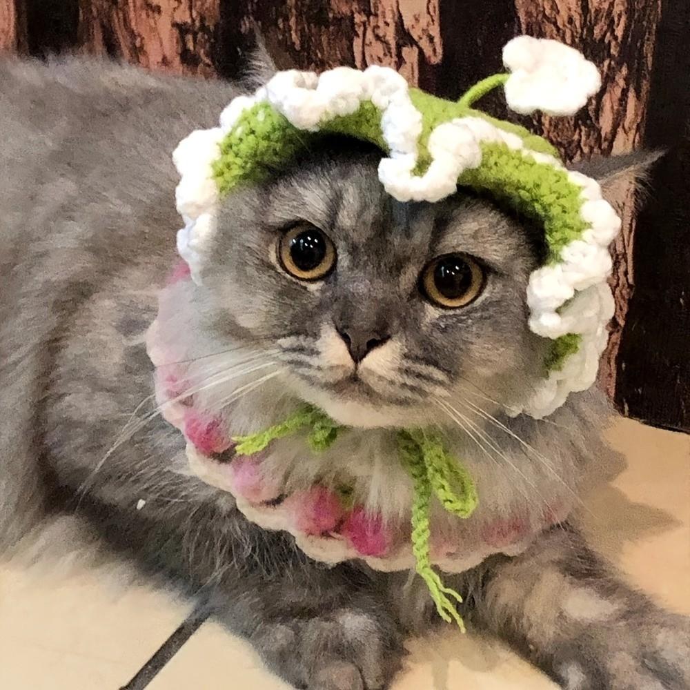 Warm Pet Cap Handmade Cat Tied-up Hat Comfortable Cat Knitted Hat  Puppy Style