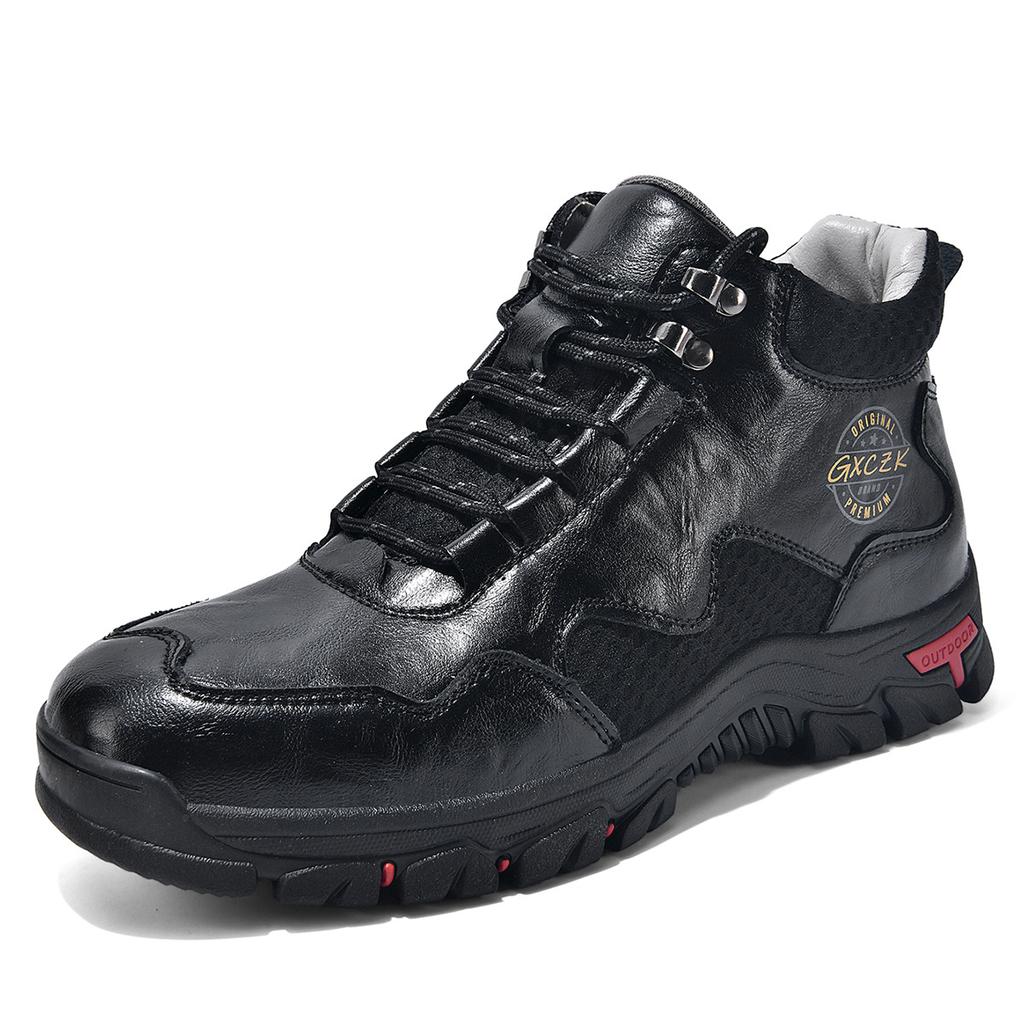 Men's High-Top Round-Toe Fashion Boots Lace-Up Outdoor Hiking Shoes Spring/Fall Thick-Sole Casual Oversized Men's Shoes
