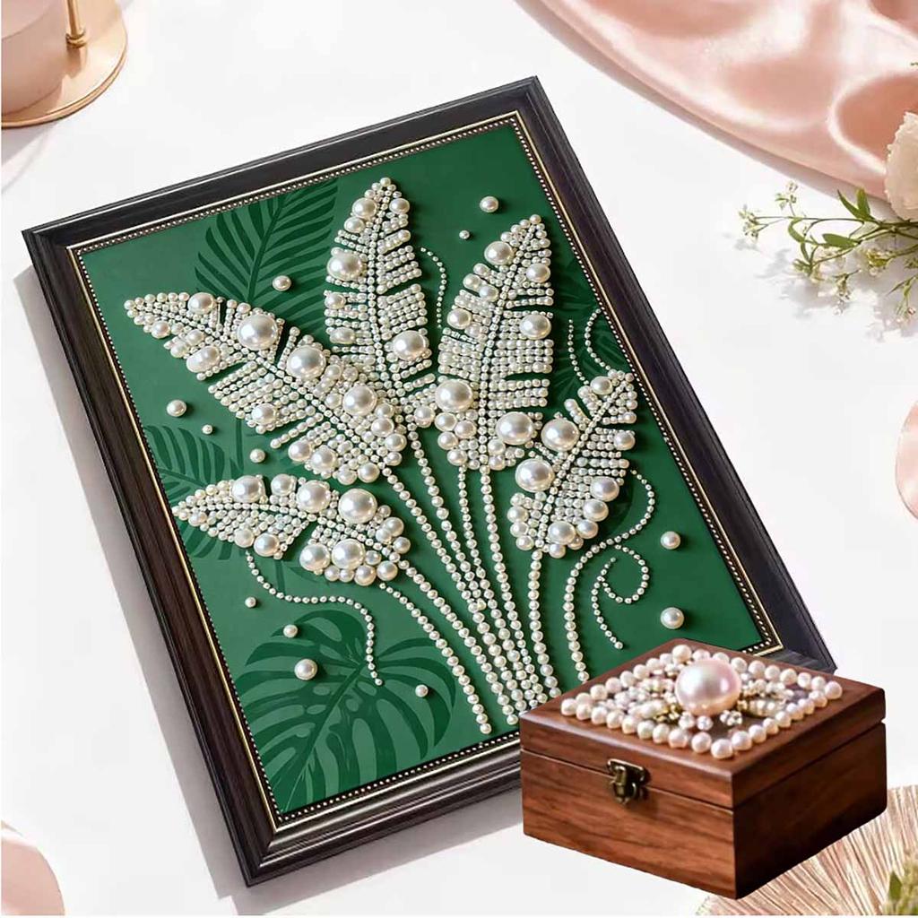 Crystal Pearl Painting 5D DIY Frame Decoration Painting Leaves Home Wall Decoration Transparent Pearl Gemstone Painting Picture Art Crafts