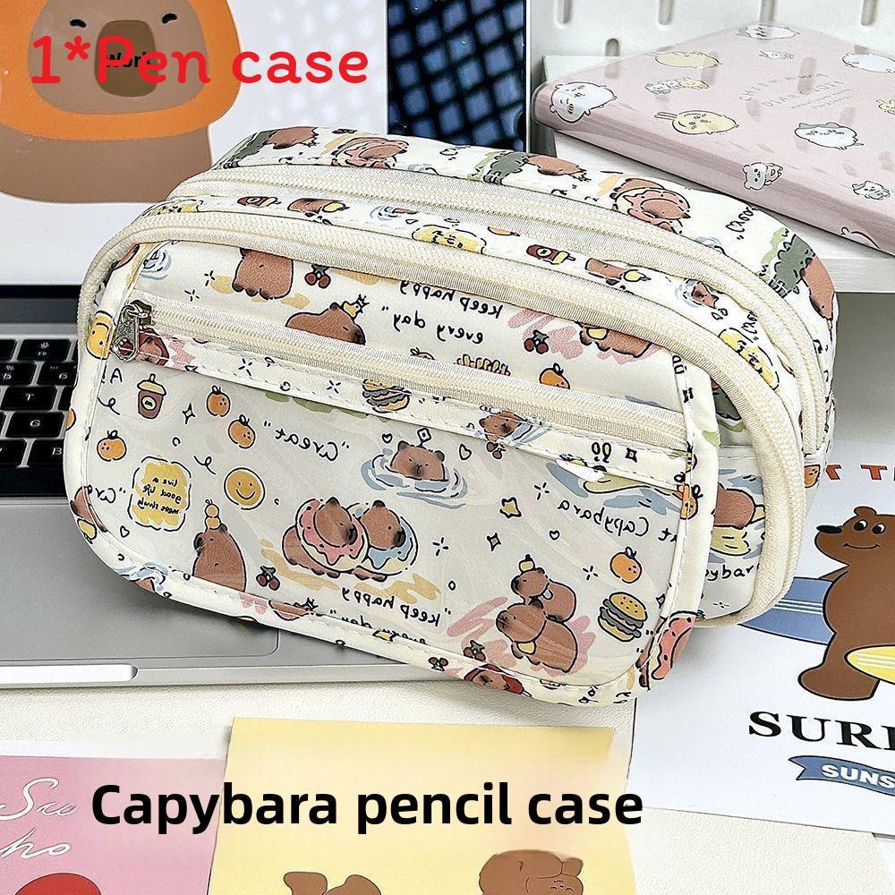 Estuche de Lona de Gran Capacidad con Patrón de Capibara Chiikawa y Ventana Transparente Para Estudiantes y Uso de Oficina