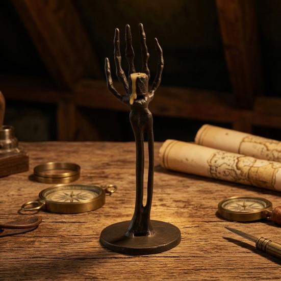 Xiaobudian Halloween Skeleton Candle Holder, Gothic Resin Hand And Standing Candlestick Holders for Table Mantel Decor