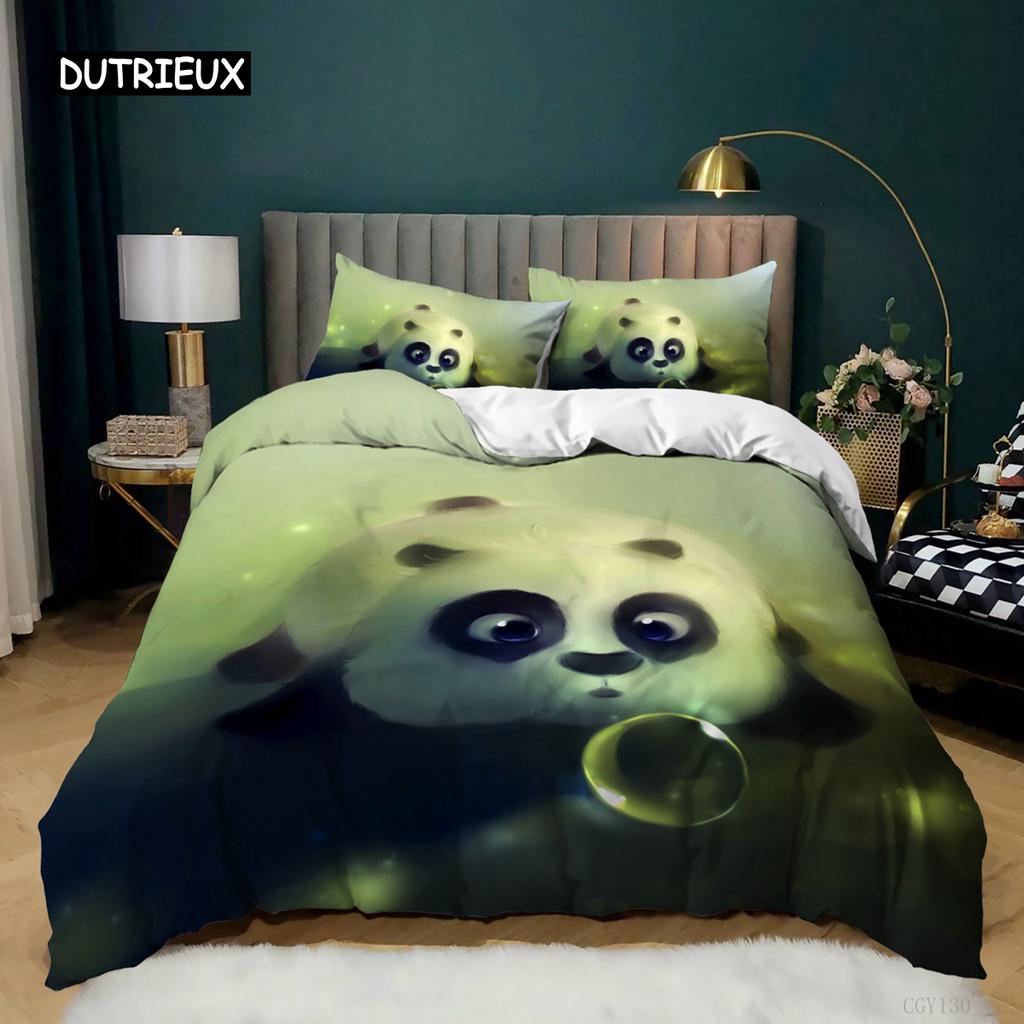 Panda Duvet Cover Cartoon Panda Printed Bedding Set For Kids Boys Girls Microfiber Cute Animal Comforter Cover 2/3Pcs Full Size
