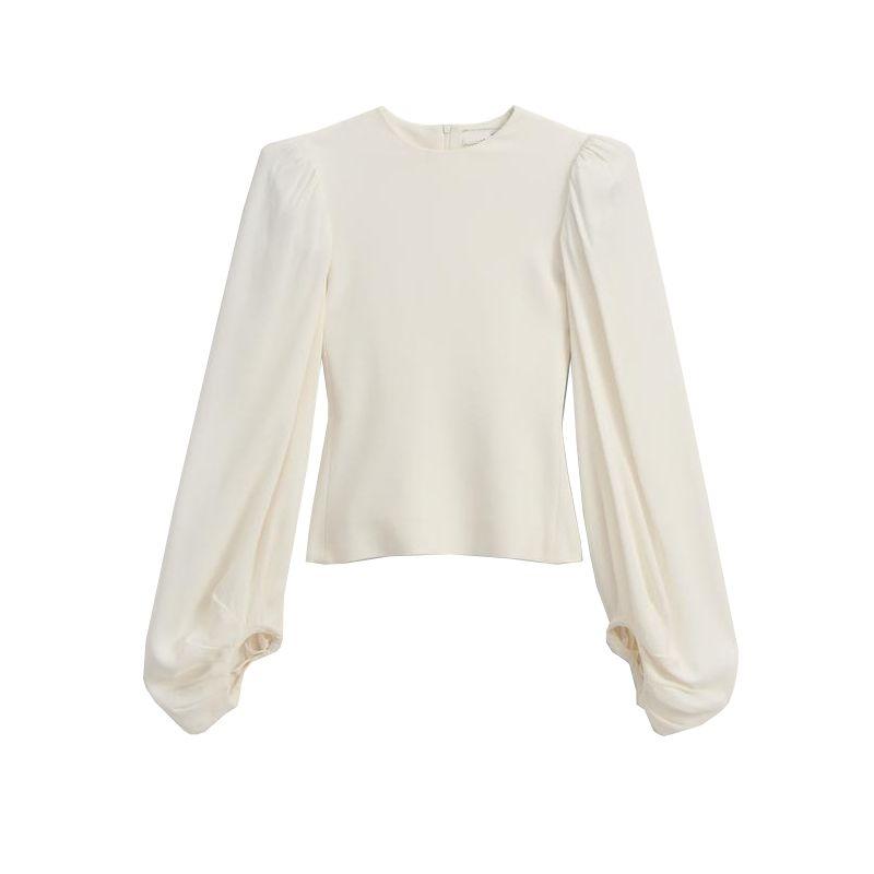 

Fall and Winter New Arrival Women s Clothing Fashion Style Easiest for Match round Neck Puffy Long Sleeves Patchwork Smock Top 8527784 Ground White L