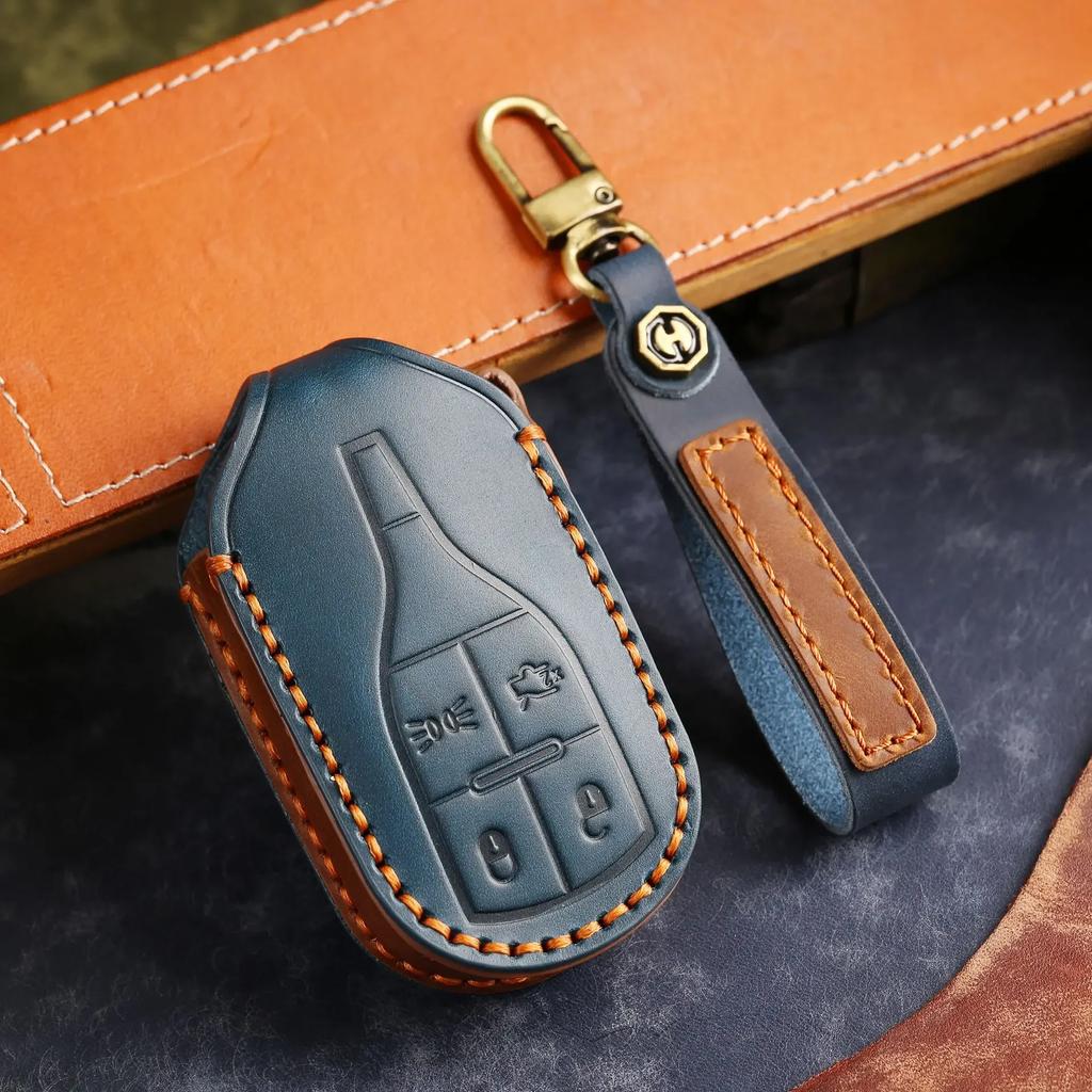 Leather Car Key Case Cover Holder Keychain Shell for Maserati Levante Quattroporte Ghibli Remote Key Protector
