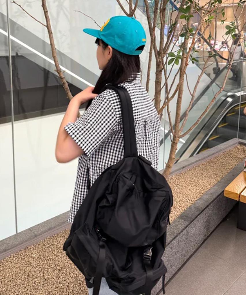 Bymoss Shiny 2-Pocket Nylon Backpack - Black