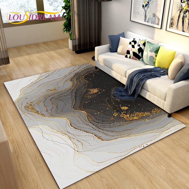 Nordic Black Colour Gold Marble Area Rug Large,Carpet Rug for Living Room Bedroom Sofa Doormat Decoration,kid Non-slip Floor Mat