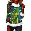 Women's Fashionable Christmas Printed Round Neck Long Sleeved Casual Pullover T-shirt Top