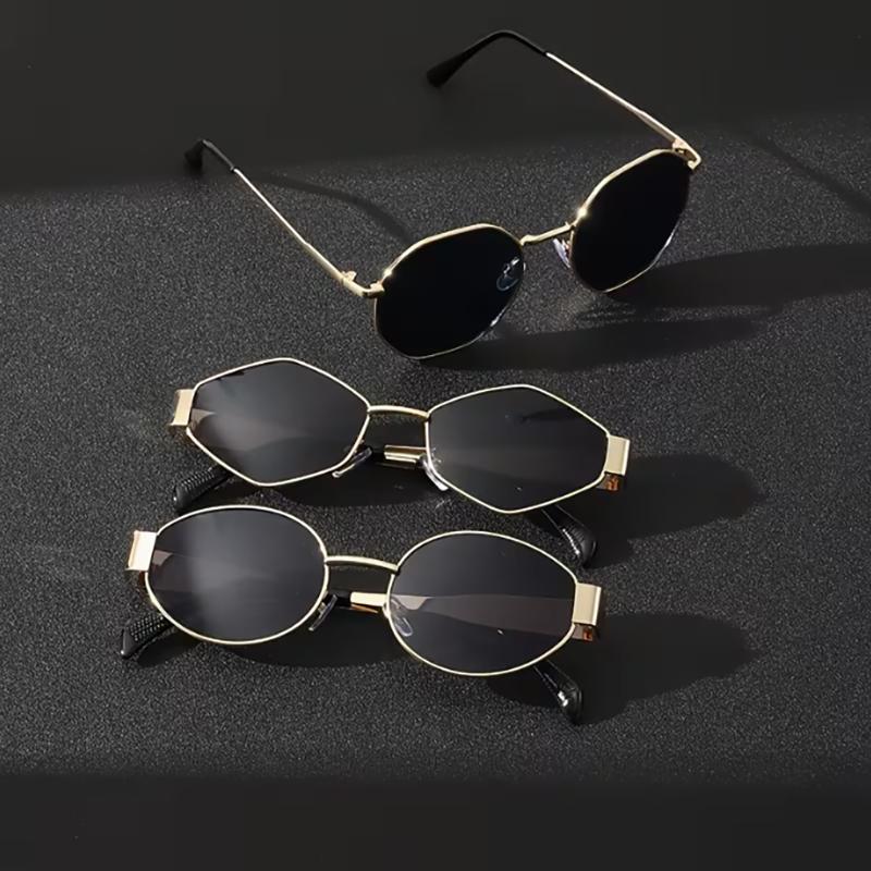 3PC SFashion Polygonal Women Sunglasses Vintage Geometric Ladies Sun Glasses Shades Unique Metal Frame Punk Eyewear Men