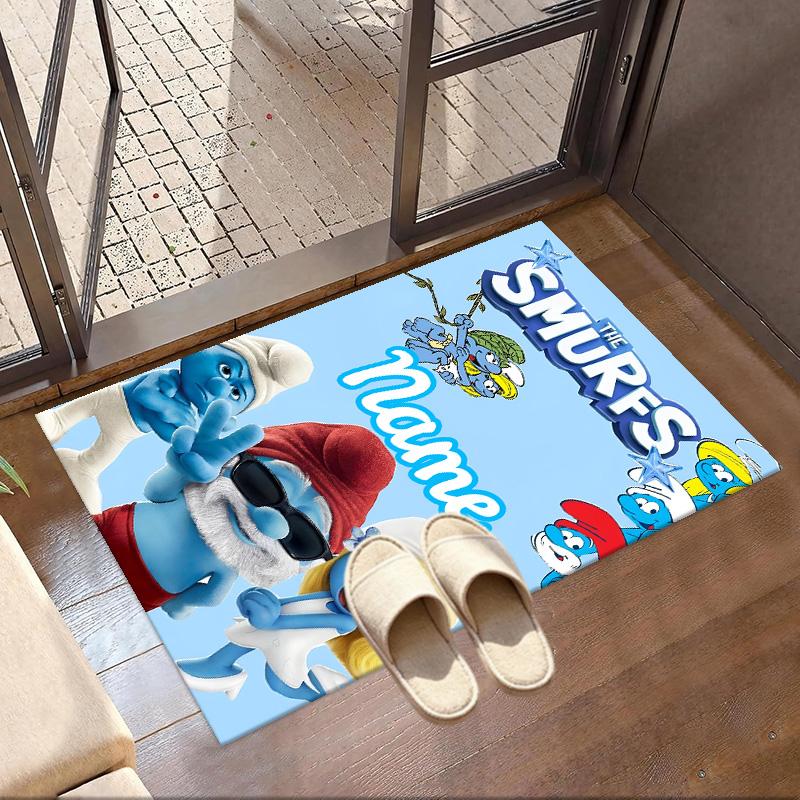 Custom Name Personalized Blue Smurfs Print Carpet, Versatile Home Decor Rug, for Playroom, Apartment, Balcony, Entryway, Hallway Gift