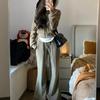 Women's Petite Hooded Sweatshirt and Wide-Leg Pants Two-Piece Set for Spring/Autumn