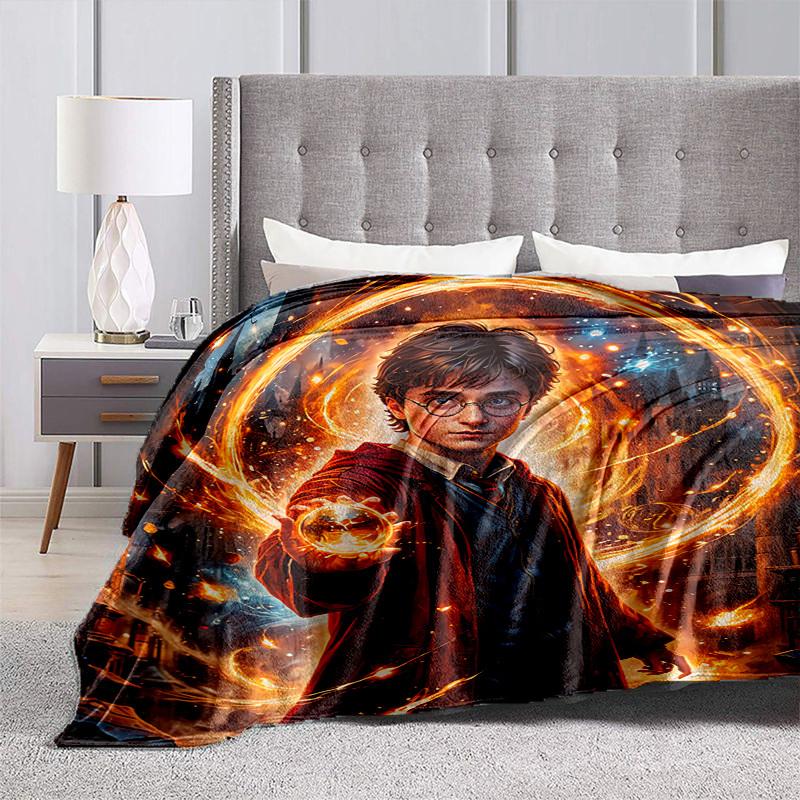 1pc Magical Wizardry: A Fiery Enchantment Cartoon Blanket,Portable Throw for Travel & Camping, All Season Cozy Blanket,Ideal Gift
