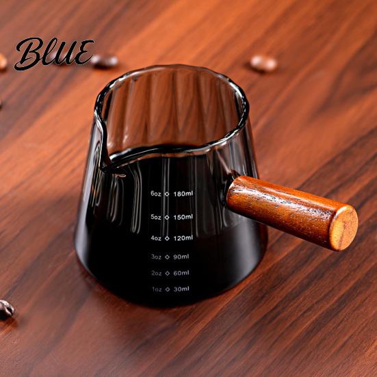 Glass Milk Cup Borosilicate Measuring Handle Pitcher Frothing with Wooden Handle High Clear Pouring Scale Vertical Pattern Decor for