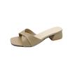 Large size niche retro brown thick heel outer slippers women 2023 summer lazy middle heel sandals muller shoes