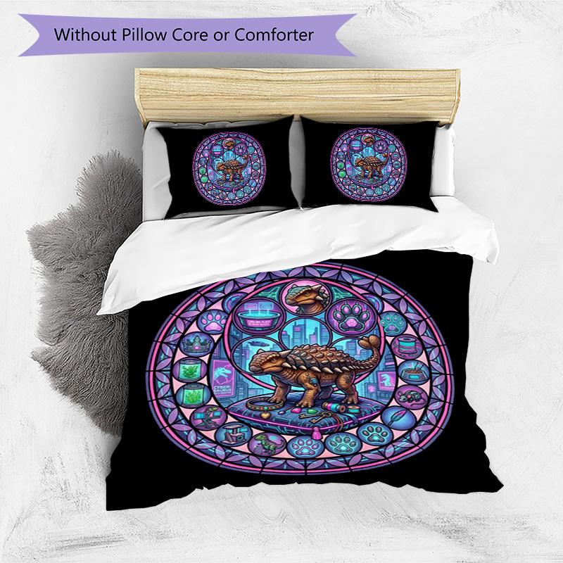 CyberDinosaur Mandala Pattern Bedding,Quilt Set Quilt Cover Pillowcase Home Birthday Gift (1 * Duvet Cover + 2 * Pillowcase, Without Core)