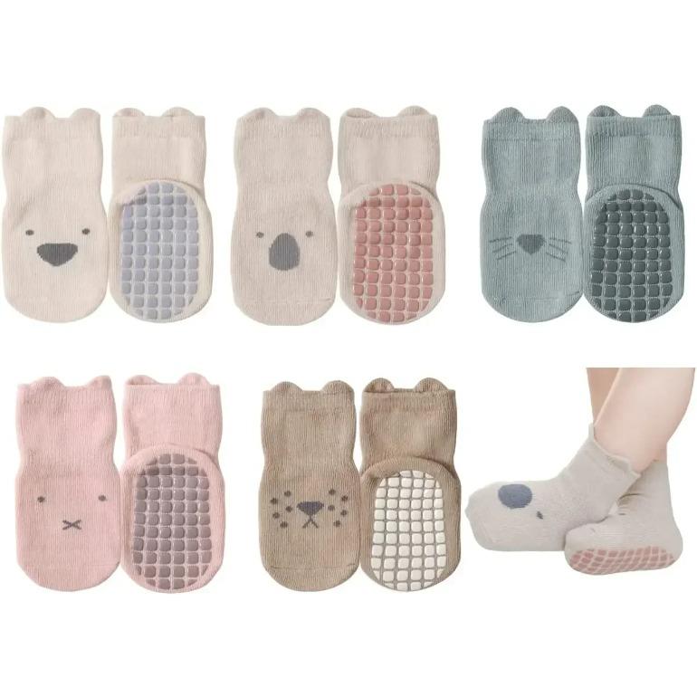 5 Color 1Pair Baby Toddler Non Slip Socks, Cute Baby Socks with Grips Crew Socks Baby Clothes Socks Kids Girl Socks Boy Socks