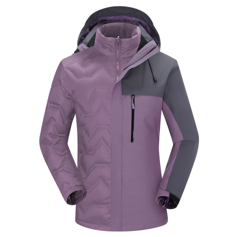 Women's Water-Repellent 3-in-1 Detachable Down Hooded Jacket - Autumn/Winter Mountaineering Top.
