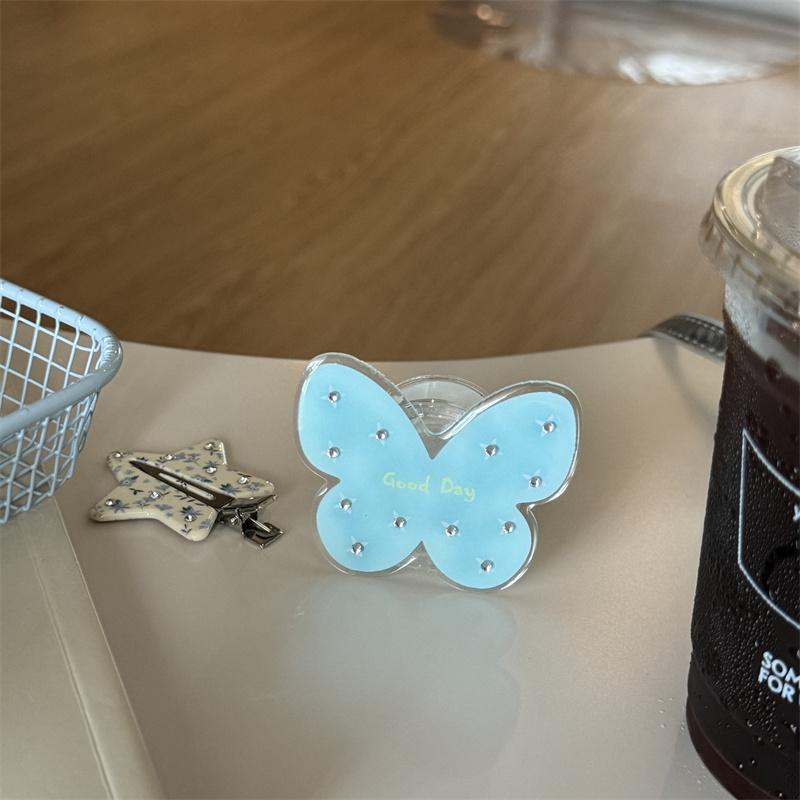 

Soft Pastel Floral Print Clear Case With Butterfly Pop Socket For iPhone 15 16 17 Pro Max INS Kawaii Large Window Shockproof Cov For iPhone 17ProMax
