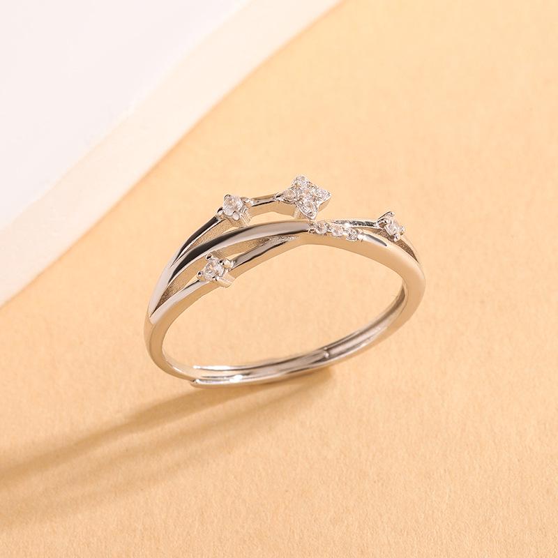 

S925 Sterling Silver Star Zircon Ring: Women s Four-Pointed Open Design, European & American Style Fashion Jewelry Adjustable