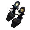 [Spot] New open-toed square head rhinestone silk cross one-word buckle sandals female sexy temperament stiletto