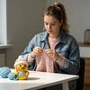 Funny Duck Figurine Small Resin Crocheting Duck Statue Collectible Tabletop Ornament for Desk Bookshelf Car Dashboard Decor