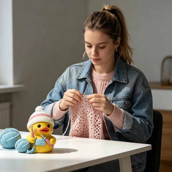 Funny Duck Figurine Small Resin Crocheting Duck Statue Collectible Tabletop Ornament for Desk Bookshelf Car Dashboard Decor