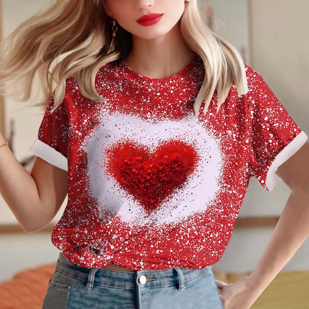 Dámské volné tričko s krátkým rukávem a kulatým výstřihem s valentýnským potiskem lásky