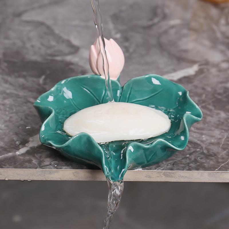 Ceramic Lotus Soap Dish: Creative Bathroom Organizer and Draining Soap Holder Ornament